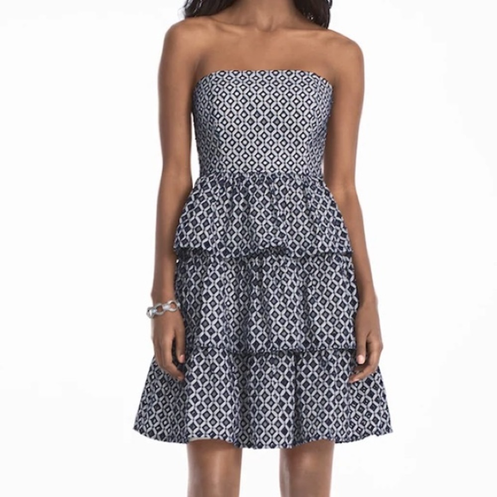 White House Black Market Navy Tiered Eyelet Dress